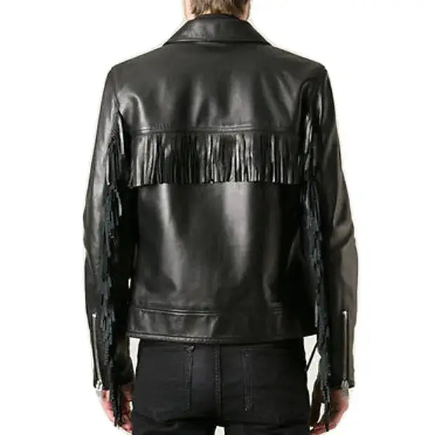 Men's Black Western Fringe Leather Jacket