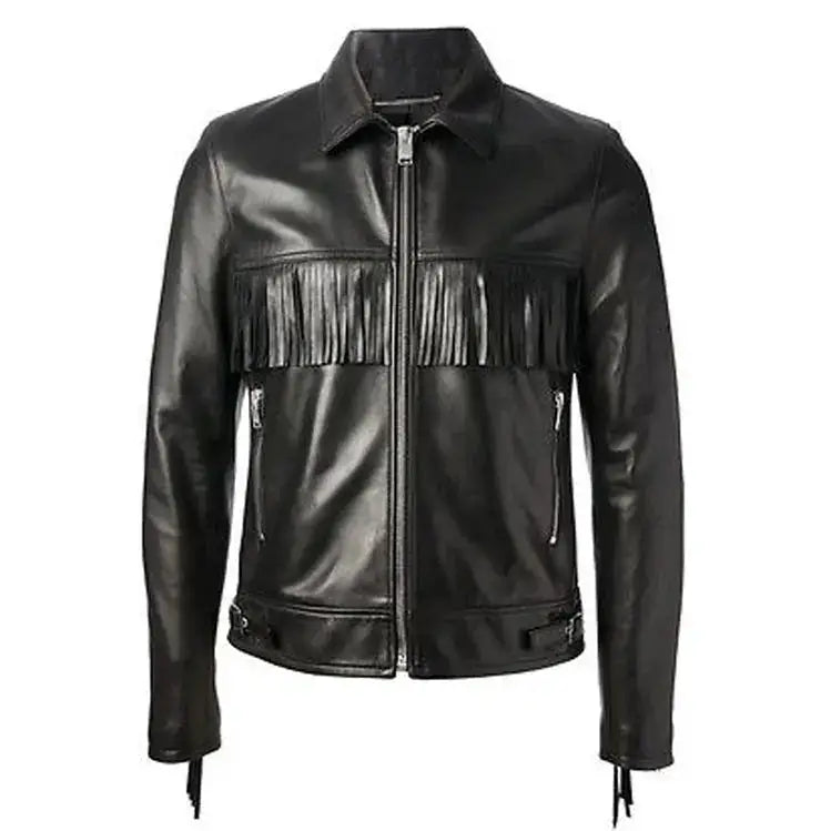 Men's Black Western Fringe Leather Jacket