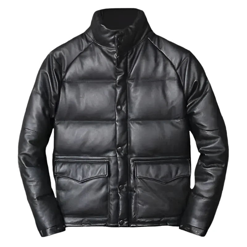 Mens Lambskin Leather Puffer Jacket